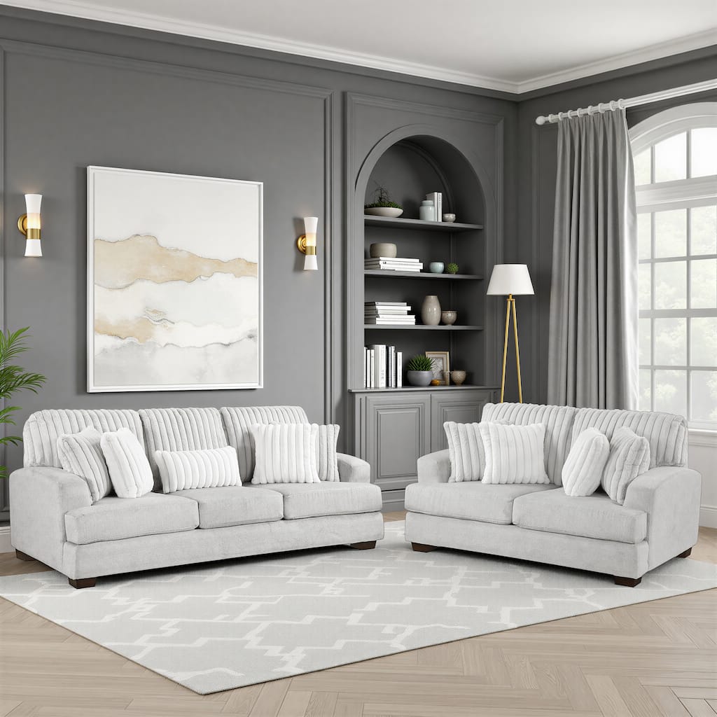 Montara Microfiber 2-Piece Living Room Sofa Set with Solid Wood Legs