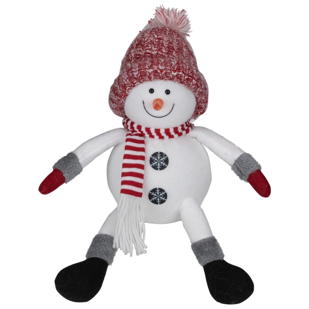 Sitting Winter Snowman Christmas Decoration - 16" - Red and White
