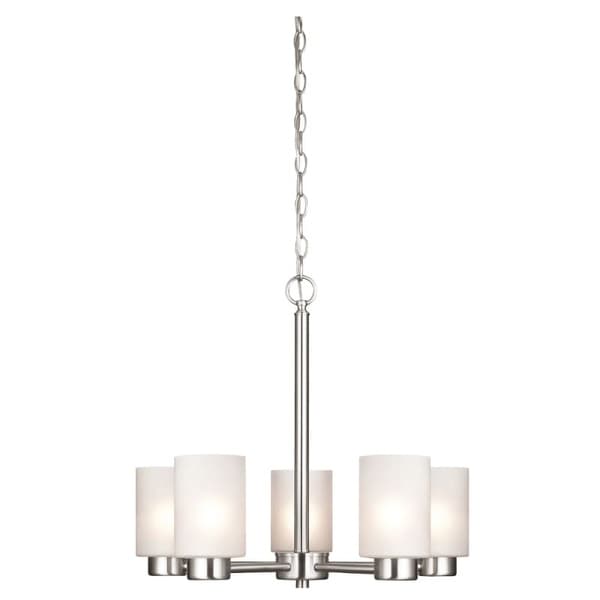 Westinghouse 6227400 Sylvestre 5 Light Single Tier Up Lighting Chandelier with Frosted Seeded Glass Shades