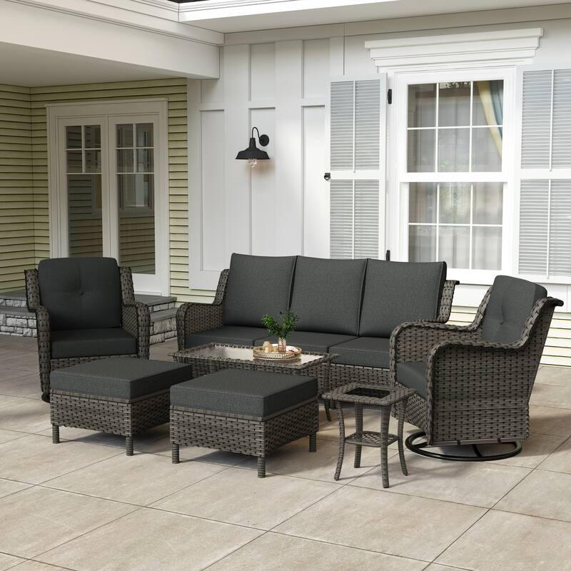 9-piece Rattan Conversation Set Wicker Sectional Patio Sofa Set