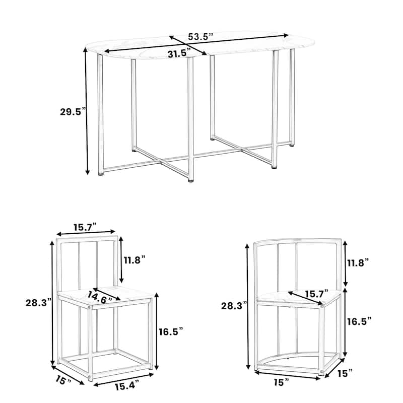Roomfitters Modern 7-Piece Dining Table Set, 55" Faux Marble Kitchen Table with 6 Space-Saving Metal Chairs for 6