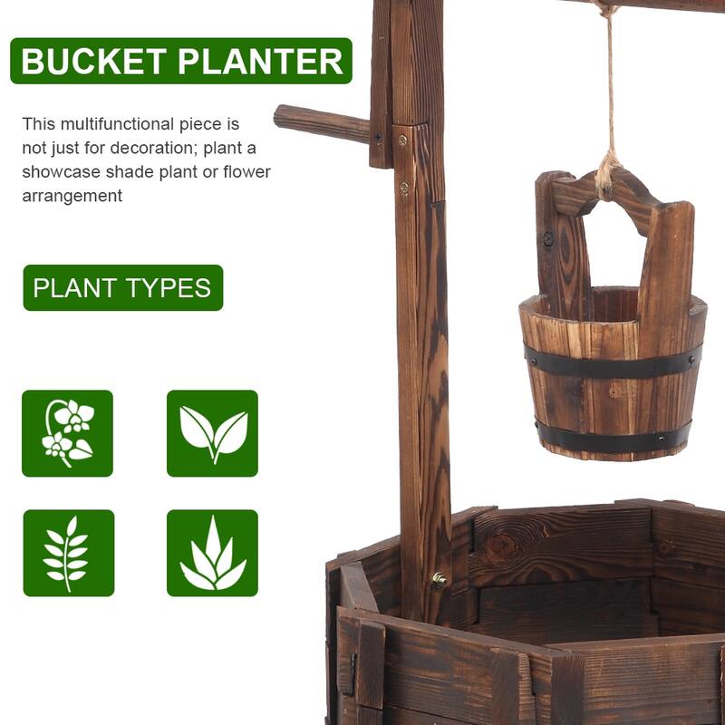 Outdoor Decoration Wooden Wishing Well Flowerpot