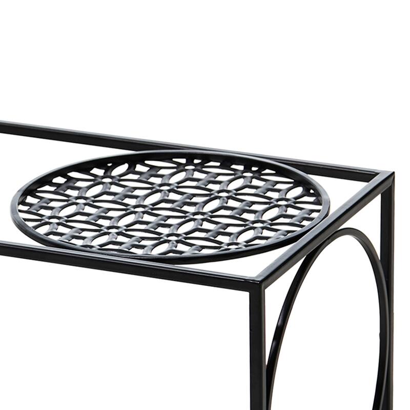 Glitzhome Set of 2 Black Metal Wire Rectangular Nesting Planter Stand Side Table