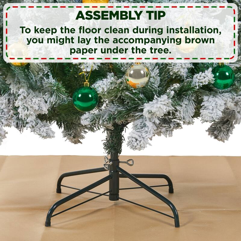 Yaheetech Pre-lit 4.5ft/6ft/7/5ft/9ft Flocked Artificial Christmas Tree with Foldable Stand, Green