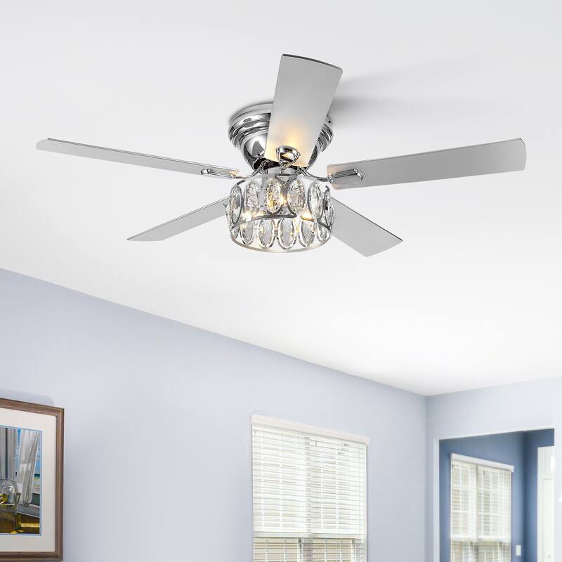 52" 5-Blade Flush Mount Ceiling Fan with Crystal Light Remote Control - 52 Inch