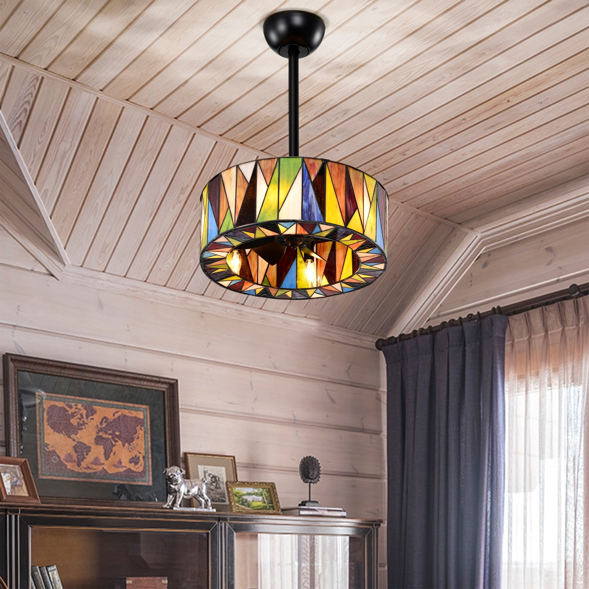 Svenja Black Lighted Ceiling Fan with Multi-Colored Earth Tones