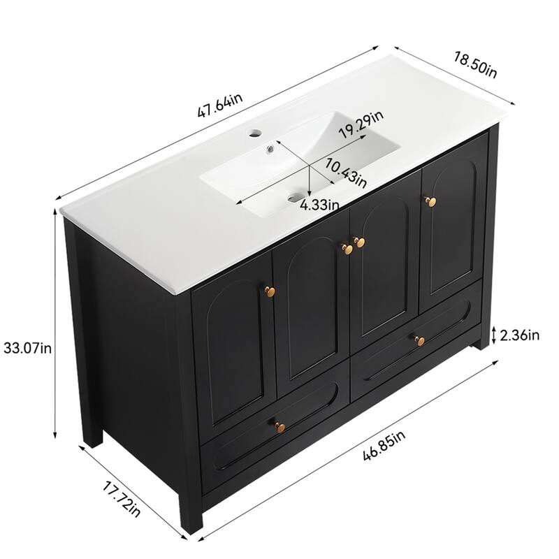 48" Black Bathroom Vanity with Ceramic Sink Combo