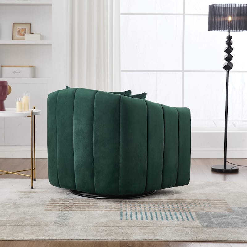 Upholstered Oversized 360° Swivel Accent Barrel Chair and Half Cozy Sofa with Pillows, Channel Pumpkin-Shape Club Armchair