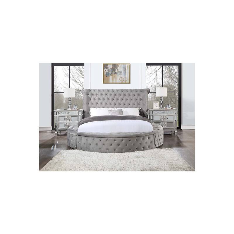 Velvet Queen Bed - Soft Gray Upholstered Platform Bed Frame for Bedroom Decor