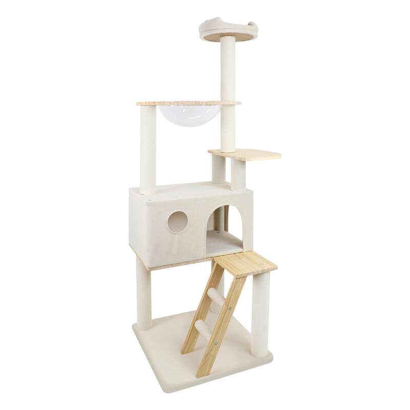 wood cat tree with large condo wood ladder and transparent spacecraft 165cm