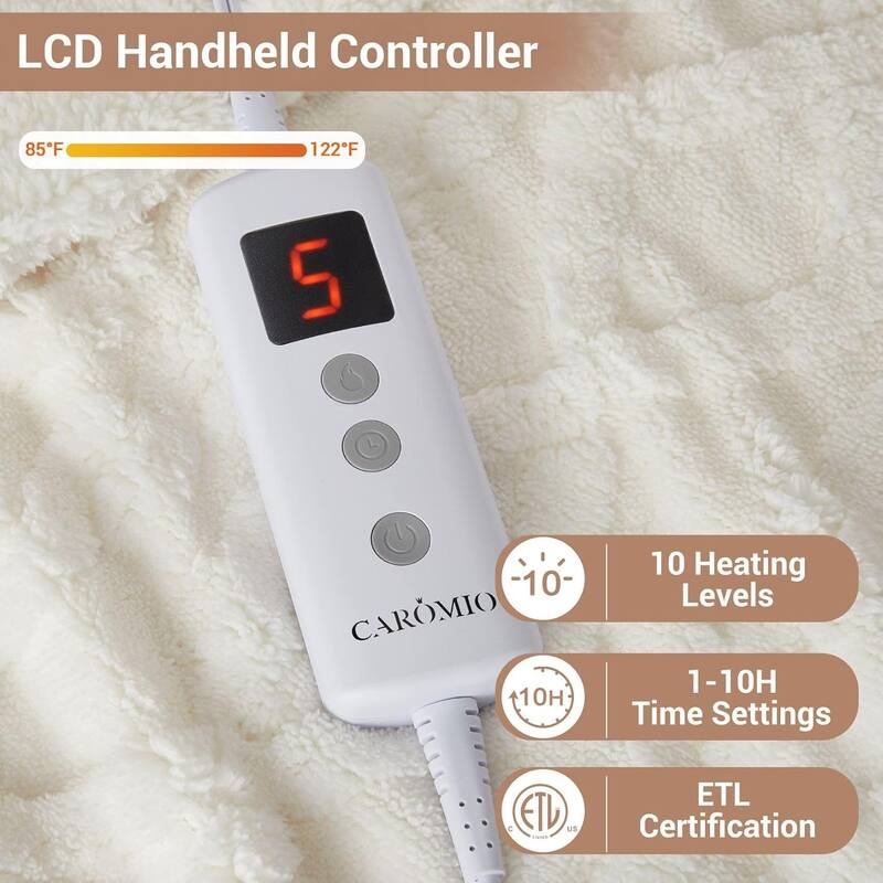 Heated Throw Blanket - Thick Tufted Sherpa Electric Blanket Throw with 10 Heating Levels and 10 Time Settings