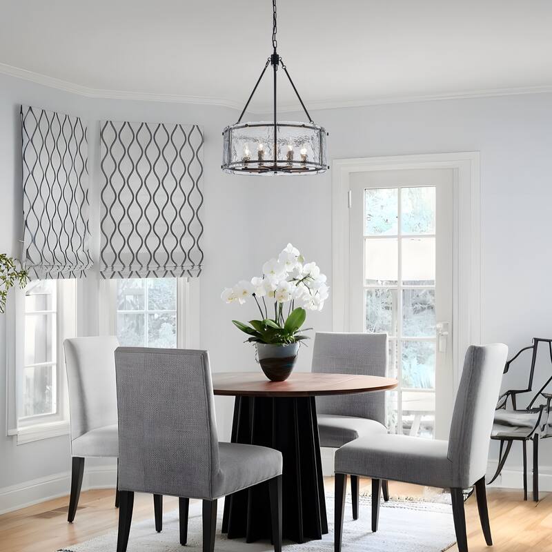 Starsky 6-Light Modern Drum Textured Glass Kitchen Island Chandelier