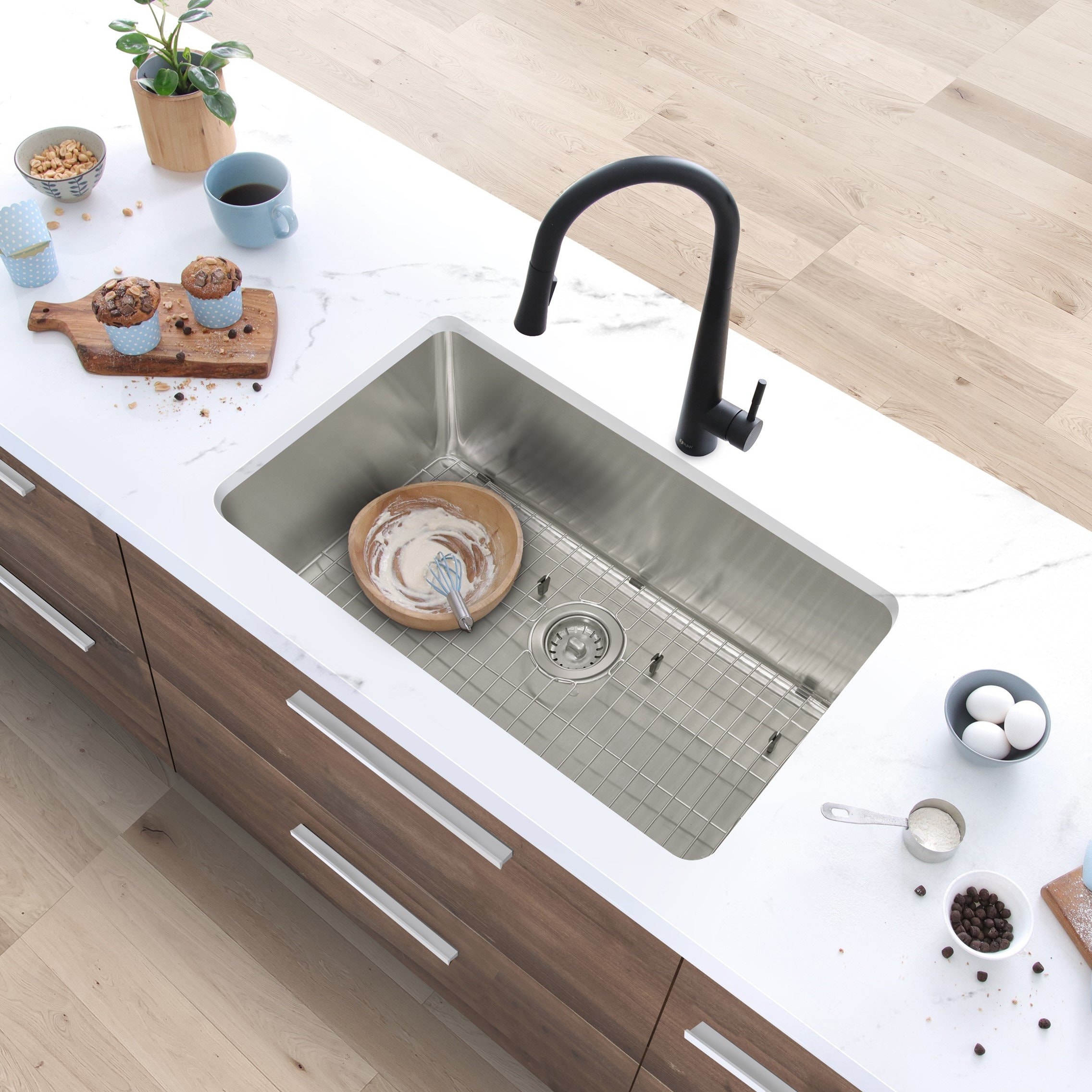 STYLISH 27 inches L x 18 inches W Stainless Steel 18 Gauge Single Basin Undermount Kitchen Sink with Basket Strainer