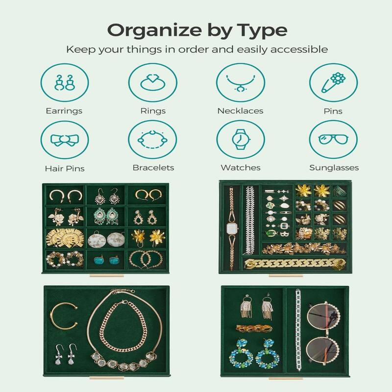 Modern Jewelry Organizer with Multiple Drawers Glass Top and Velvet Interior for Storage