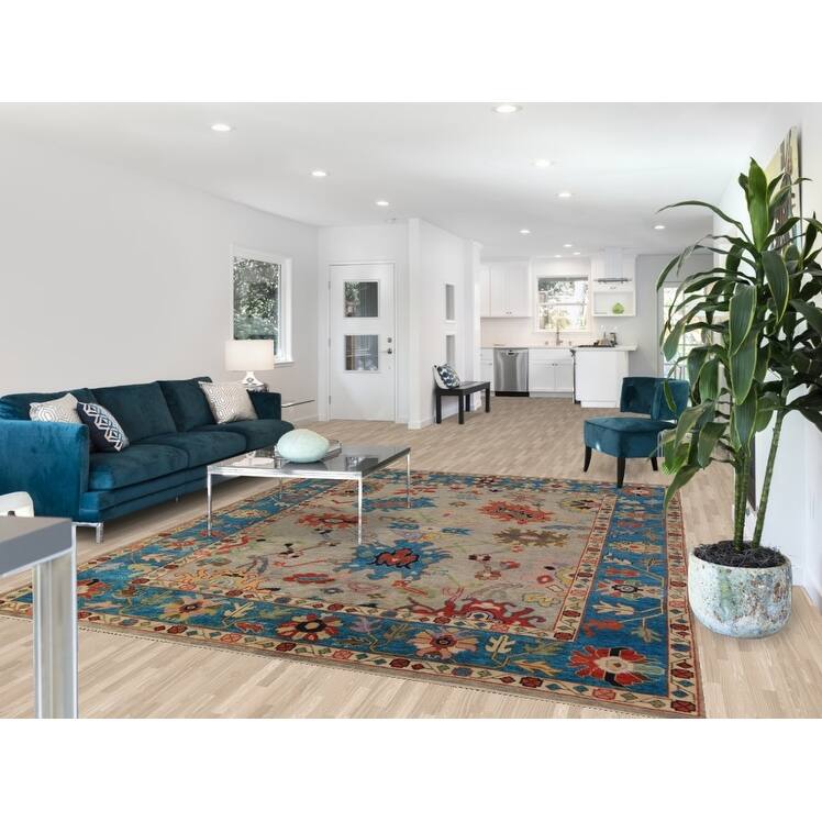 Beige Oushak Oriental Area Rug Hand-Knotted Wool Carpet - 7'10"x 10'0"