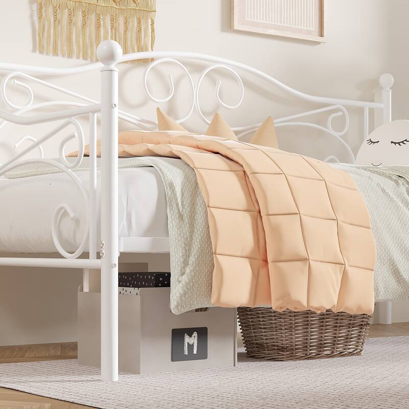 VECELO Scroll Design Metal Twin Size Daybed with Roman Column Legs 440 LBS Capacity Sofa Bed 440 lbs Capacity for Living Room