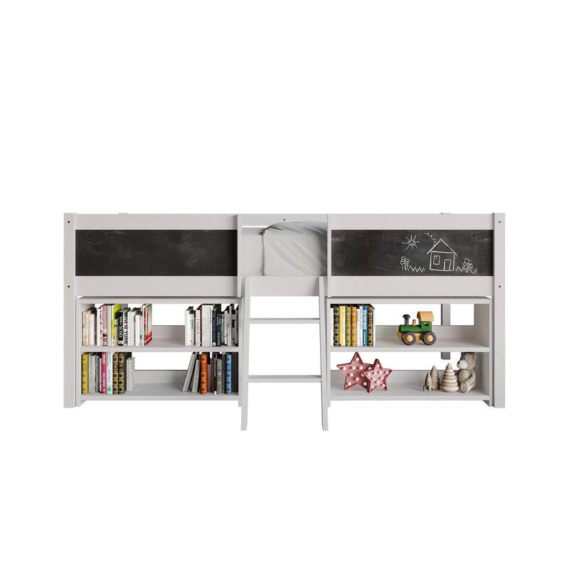 CraftPorch Modern Twin Loft Bed with Storage Rack - White