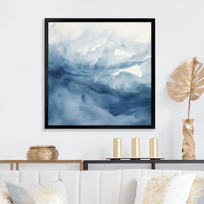 Designart "Blue And White Dancing Watercolor Clouds" Abstract Painting Framed Canvas Art Print