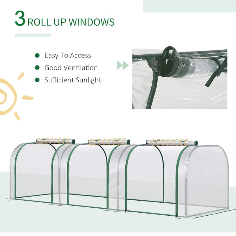 Outsunny 10' x 3' x 2.5' Mini Greenhouse, Portable Tunnel Greenhouse with Roll-Up Zippered Doors, UV Waterproof Cover