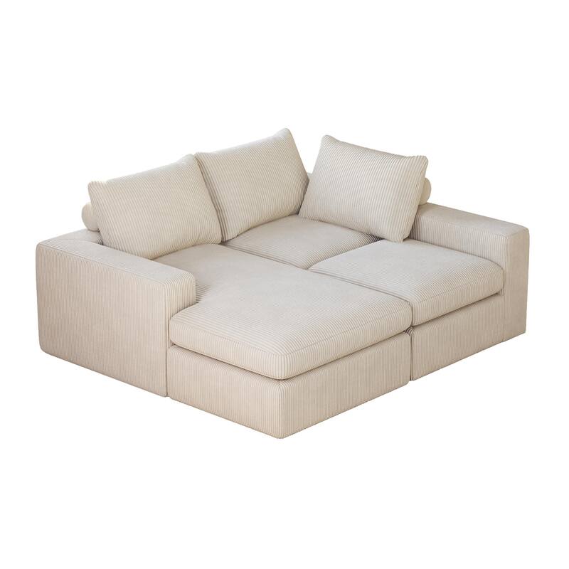 Corduroy Cloud L-shaped Sectional Sofa with Chaise and Pillows