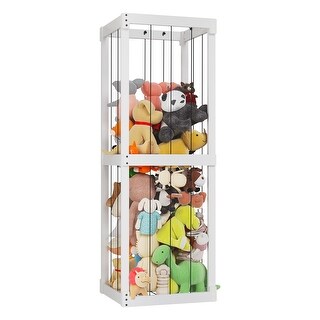 Peekabu Stuffed Animal Zoo Storage, Wood Stuffed Animal Storage for Kids, Large Toy Storage Organizer with Elastic Band