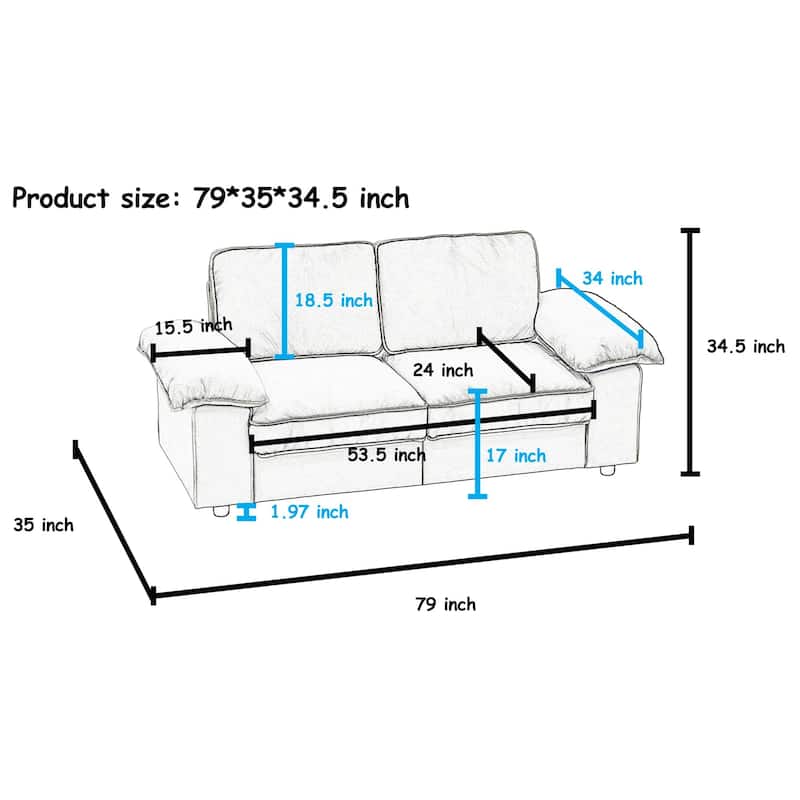Roomfitters Modern Overstuffed Upholstered Loveseat with Padded Pillow Arms, Comfortable 2 Seater Couch for Living Room