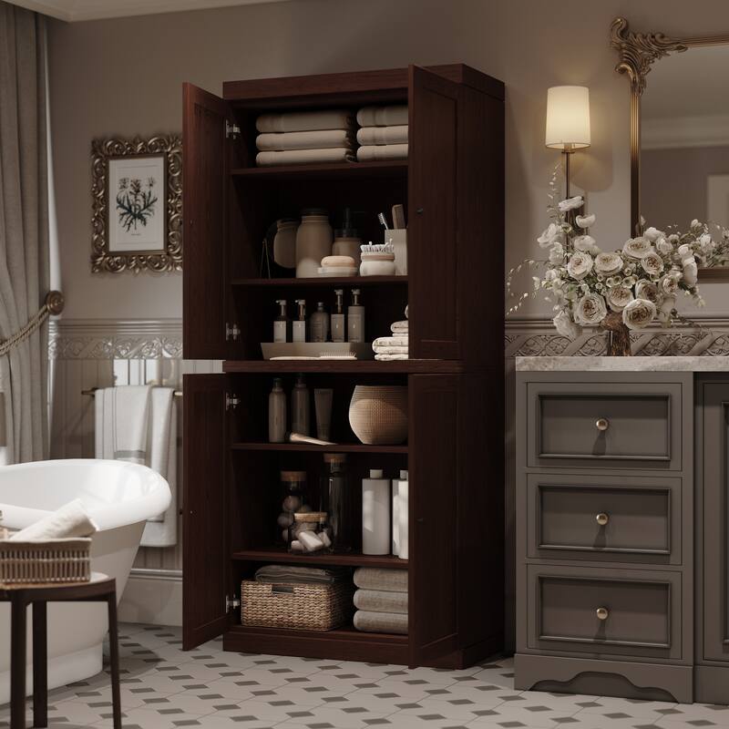 Palace Imports Premium 100% Solid European Oak Hardwood Bathroom Storage Cabinet with Shaker Doors - 32" Wide, 71.5" Tall