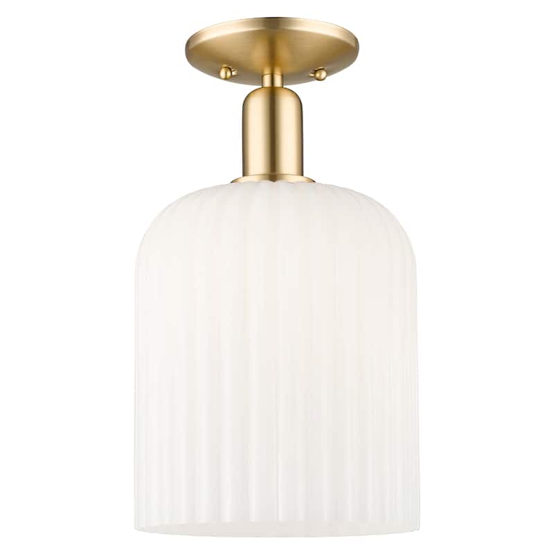 Innovations Lighting Endless Possibilities Arcadia - Bridal Veil - 1 Light 8" Semi-Flush Mount - Gloss White/Champagne Bronze