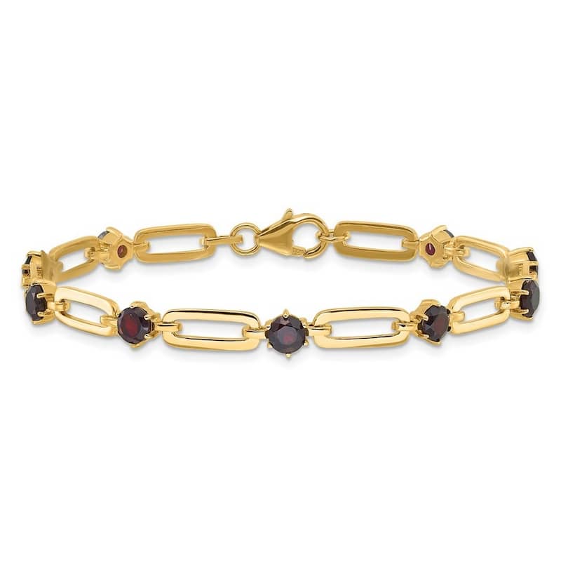 Curata 925 Sterling Silver 7.5" Rhodium or Gold Plated Genuine Gemstone Paperclip Bracelet - Garnet - Yellow