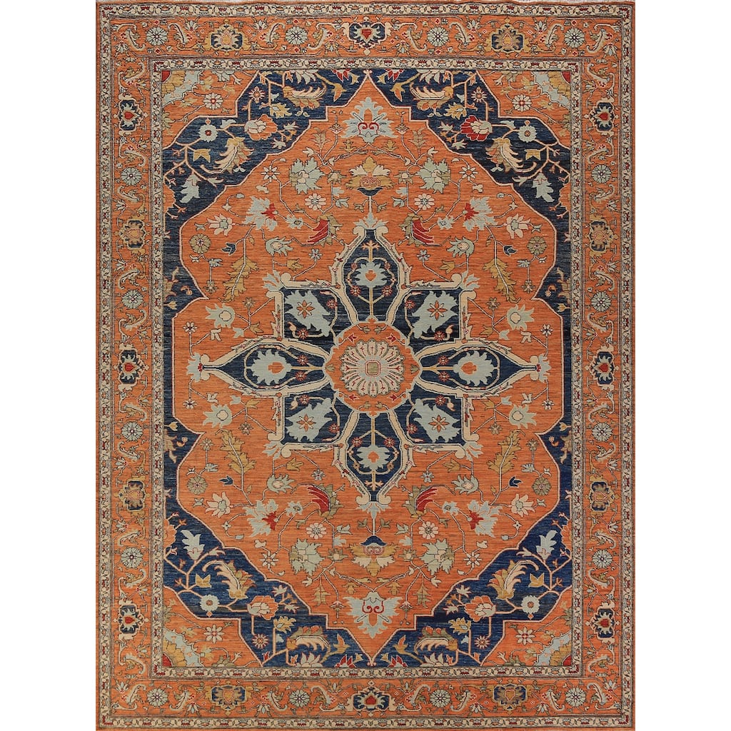 Heriz Serapi Oriental Rug Hand-Knotted Vegetable Dye Wool Carpet - 9'4"x 11'11"