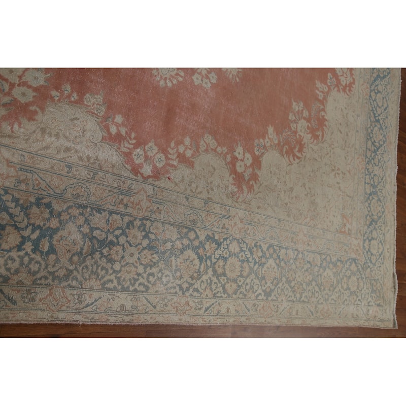Distressed Kerman Persian Antique Area Rug Hand-knotted Wool Carpet - 9'8" x 12'7"