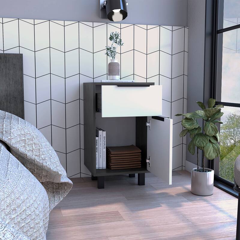 TUHOME Kaia Z Nightstand with 1 Drawer and 1 Cabinet