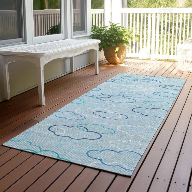 Machine Washable Indoor/ Outdoor Modern Clouds Chantille Rug - Sky - 2'3" x 7'6"