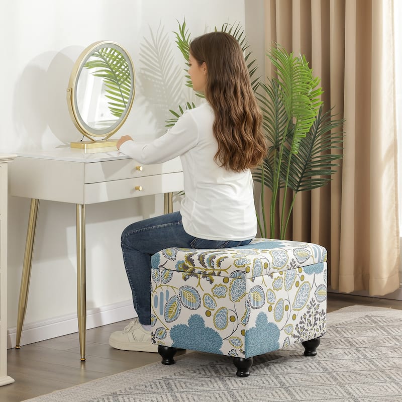 Adeco 21"W Linen Storage Ottoman with Turned Legs