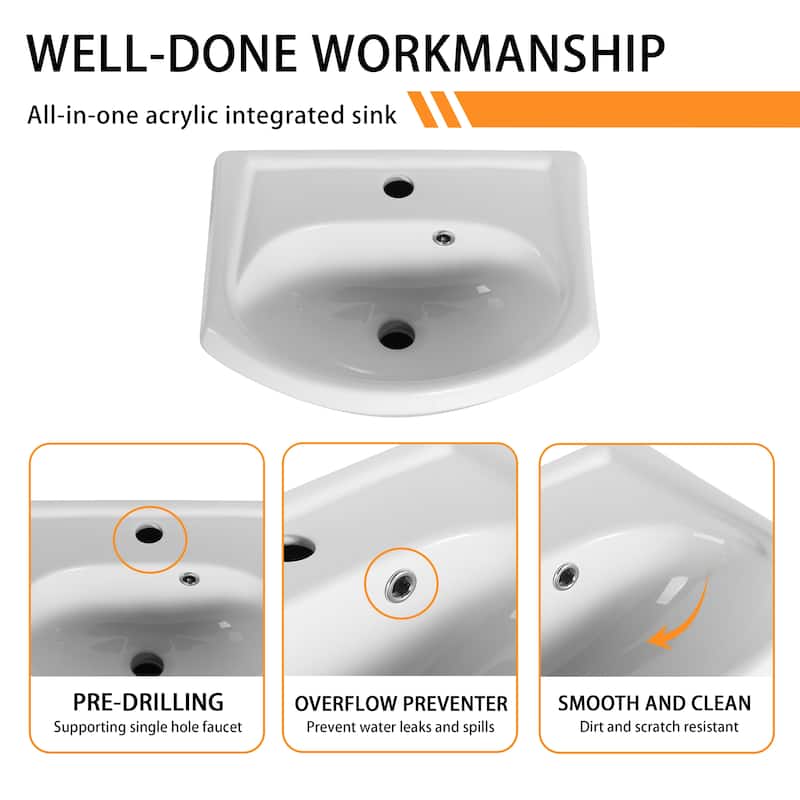 Bathroom Vanity With Sink In 18 Inch, Floating/Freestanding Bathroom Vanity With Soft Close Door