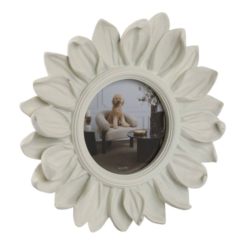 Ivory 4x4 in. Polyresin Novelty Boho Sunflower Photo Frame
