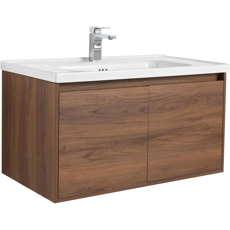 Blossom 36" Wall-Mounted Bathroom Vanity with Ceramic Sink, Soft-Close