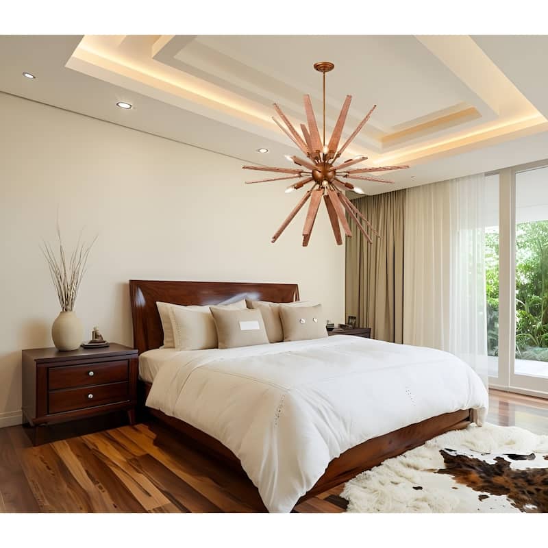 Lighting Thorne Chandelier 8 Light Wood in Contemporary Style Starburst Design