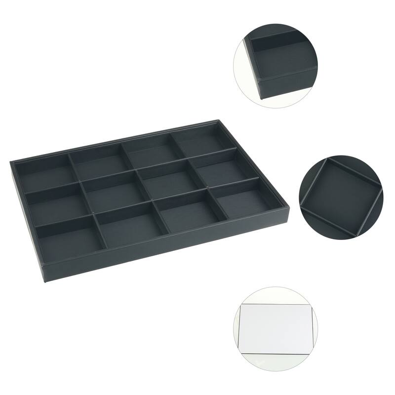 PU Leather Jewelry Organizer Trays with Removable Dividers for Drawers, Jewelry Organizer Drawer Container Display Case Storage - 12 Grid Tray
