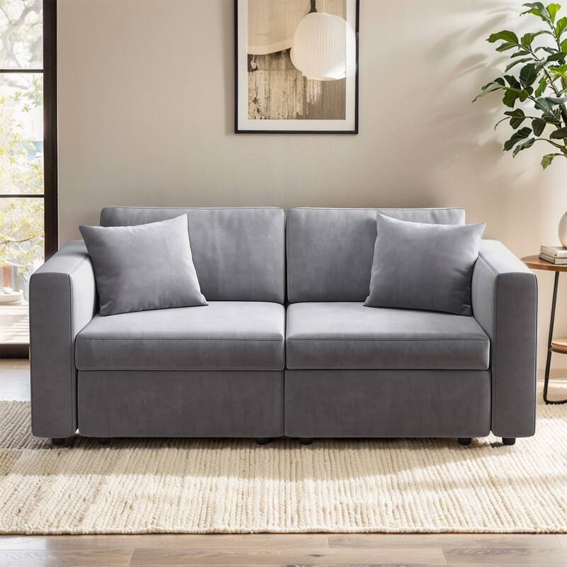 Pocassy Cloud Sectional Couch Upholstered Velvet Couches - 2-Seat without Ottoman - Grey