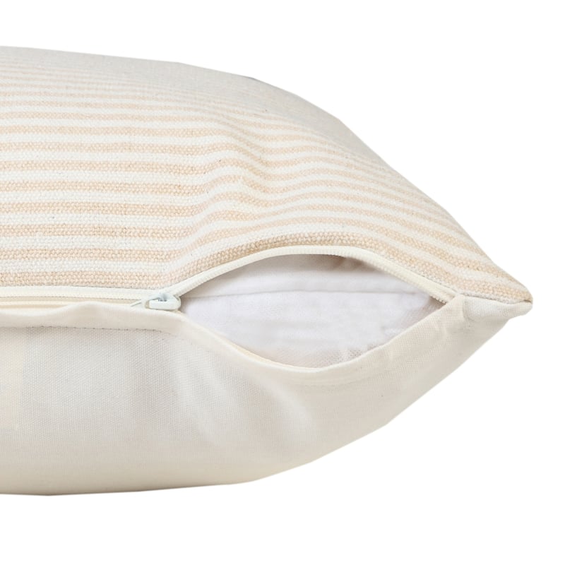 HomeRoots 20" X 20" Beige And White 100% Cotton Striped Zippered Pillow