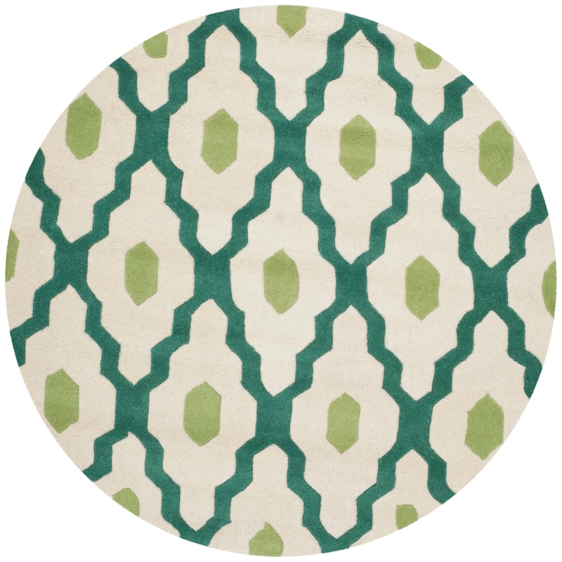 SAFAVIEH Handmade Chatham Sutapa Modern Moroccan Wool Rug - 5' Round - Ivory/Teal