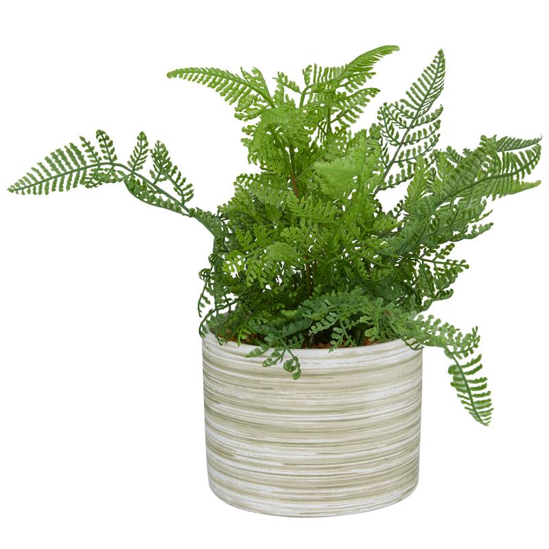 Faux Foliage Fern Artificial Plant with Realistic Leaves and Patterned Round Pot - Green - Roche River Decor
