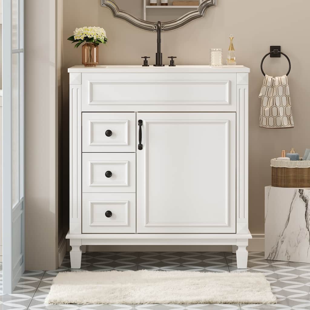 30'' Freestanding Bathroom Vanity with White Integrated Ceramic Sink - 30'' x 18.4'' x 34''