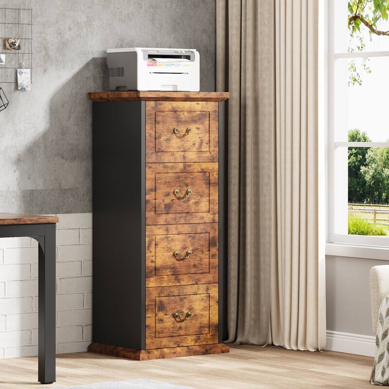Wood Vertical Narrow Tall File Filing Cabinet with 4-Drawer for A4