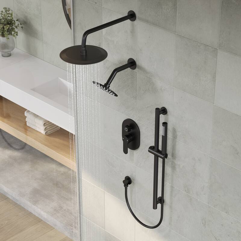 Shower System Dual Shower Heads 10 & 6 in Rainfall High Pressure Shower Faucet Set with Slide Bar Handheld Spray