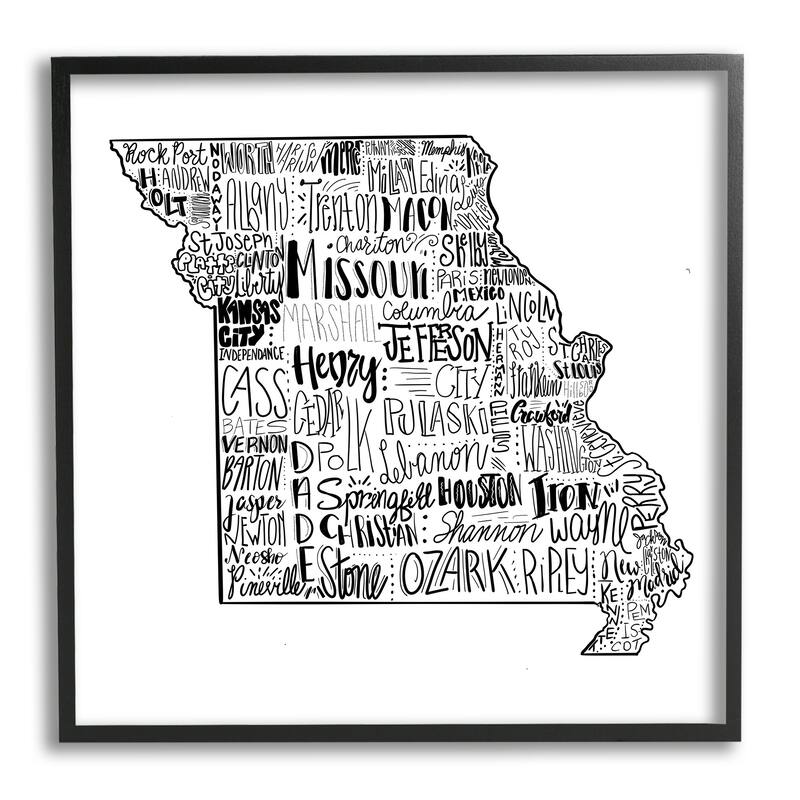 Stupell Various Typography Missouri State Framed Giclee Texturized Wall Art, Design By The Saturday Evening Post