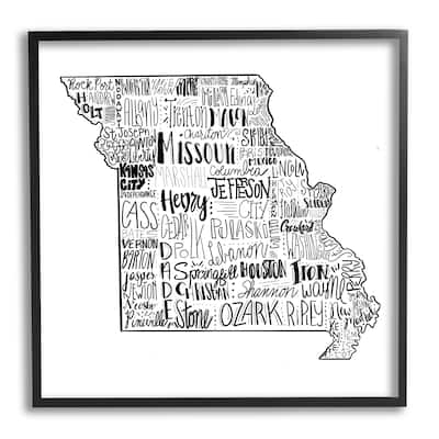 Stupell Various Typography Missouri State Framed Giclee Texturized Wall Art, Design By The Saturday Evening Post