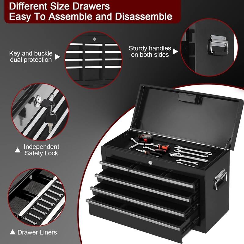 8-Drawer Rolling Tool Chest with Wheels for Workshop Garage - N/A