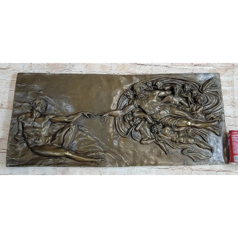 Michelangelo The Creation Of Adam Bronze Bas Relief Hanging Sculpture 14 Inches X 33 Inches